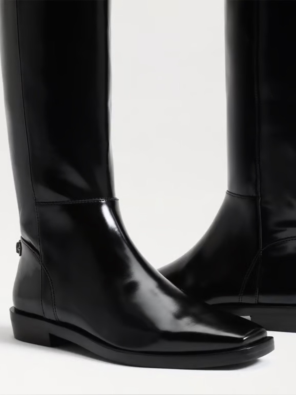 Sam Edelman Cesar Riding Boots Size 7.5 Black Shiny Square Toe Knee High Witchy - Picture 3 of 10